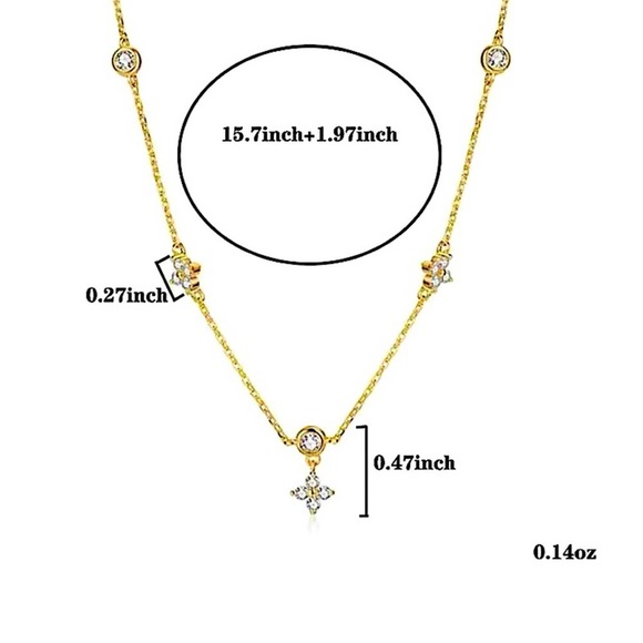 Sterling Silver Four Leaf Clover Zircon Dainty Tiny Delicate Necklace - Picture 6 of 6